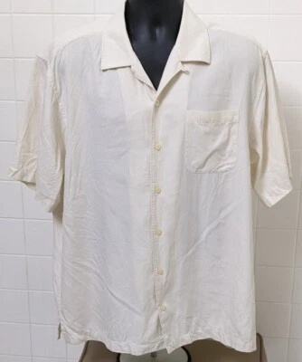TOMMY BAHAMA 100% Silk Mens Large Lt Tan Hawaiian Tropical Shirt Cruise - Image 1 of 4