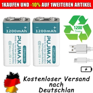 2er-Pack 6F22 9V Wiederaufladbar Akkus Batterien 1200mAh 9Volt Li-ion Batterie - Bild 1 von 10