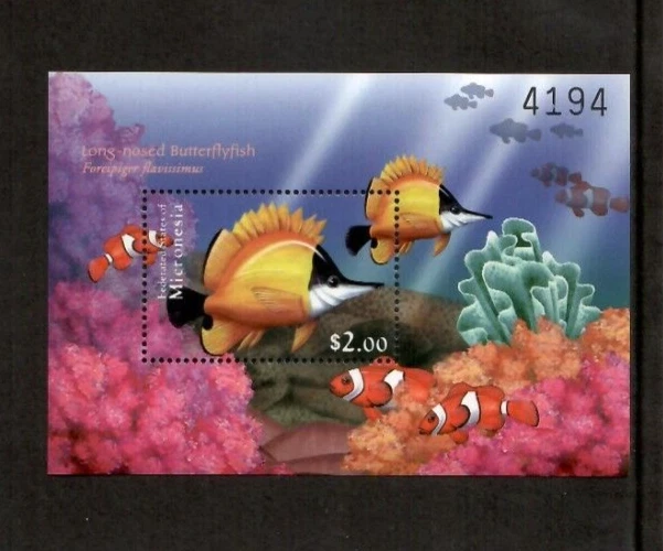 Micronesia 2000 - Peces de coral de vida marina - Hoja de estampillas de recuerdo Scott #401 - MNH Foto 1 de 1