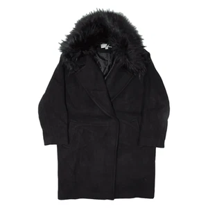 MICHAEL KORS Faux Fur Trim Overcoat Coat Black Wool Womens M - Picture 1 of 6