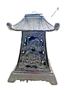 Vintage black cast iron hanging pagoda candle lantern 6" tall - Picture 1 of 6