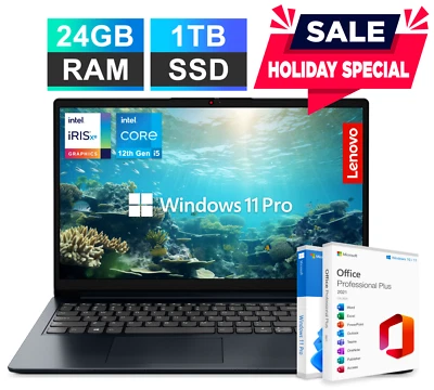 2024 Lenovo IdeaPad Laptop 15.6" FHD 10-Core Intel i5 24GB RAM 1TB SSD MS Office - Image 1 of 4