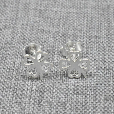 8 pares de pendientes de trébol de plata de ley 925 postes flor de la suerte Foto 1 de 4