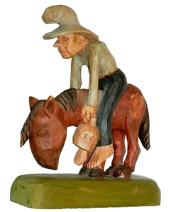 Vintage Holz handgeschnitzt betrunken Hillbilly auf Esel - Bild 1 von 5