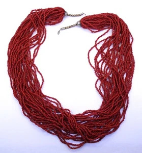 Vintage Beautiful BOHO 29 Strand Multi Natural RED CORAL 3mm Bead 30" Necklace - Picture 1 of 5