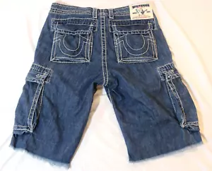 True Religion Big T Cargo Shorts Men's Size 32 Denim Cut Off Drawstring (Fading) - Picture 1 of 15