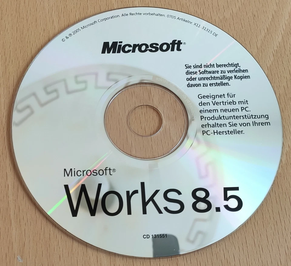 Microsoft® Works 8.5 CD-ROM incl. Product-Key Windows® 98SE 2000 SP3 XP und VIST - Bild 1 von 1