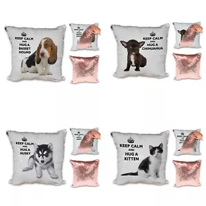 Keep Calm And Hug A (Various/Pet) Sequin Reveal Cushion-Rose  - Picture 1 of 77