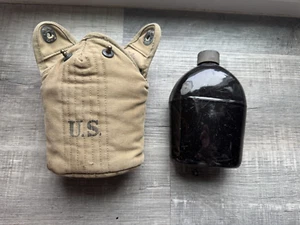 WWII US Army USMC 1942 RARE Porcelain Enamel Canteen + Cup + Cover - Picture 1 of 6