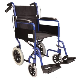 Lightweight folding Transport aluminium travel wheelchair + attendant handbrakes - Picture 1 of 12