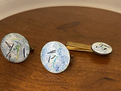 Ретро 1960-е эмалированные медные запонки зажим для галстука - Изображение 1 из 4