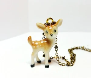 Baby Deer Porcelain Necklace Fawn pendant Bambi Deer necklace - Picture 1 of 5