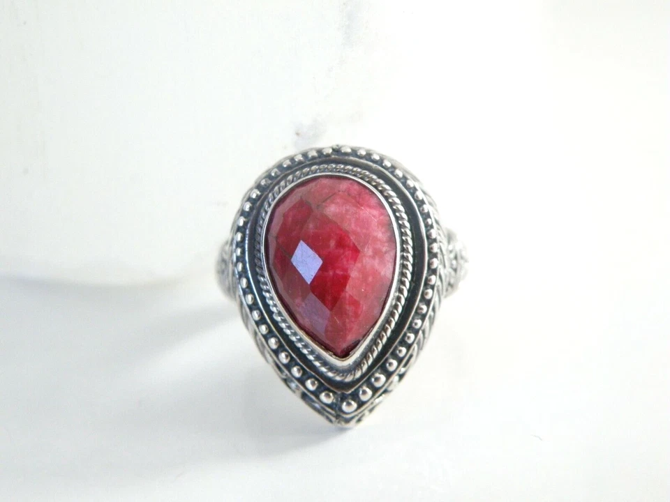 Chunky Sterling Silver 925 Etruscan Style Natural Ruby Ring Size 7 - Image 1 of 1
