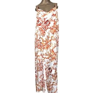 C&E Women's S Maxi Summer Dress Coral Print White Slit Lined Lightweight - Picture 1 of 12