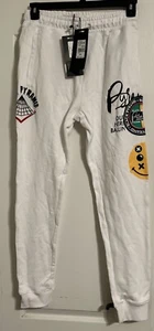 Black Pyramid Jogger World Famous Embroidered Logo Pants Mens Sz M White Fleece - Picture 1 of 10