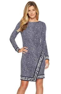 Nuevo con etiquetas Precio de venta sugerido por el fabricante $110 - Michael Kors Vestido Envolvente Sin Borde de Cheetah, Verdadero Azul Marino, TALLA XS - Imagen 1 de 3