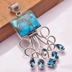 Turquoise Blue Topaz Ethnic Handmade Pendant Jewelry 3.2"AP 68733