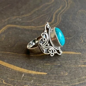 Real 925 Sterling Silver Women Turquoise Gemstone Handmade Ring - Picture 1 of 10