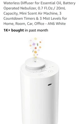 Waterless Diffuser for Essential Oil, Battery Operated Nebulizer, 0.7 Fl.Oz./... - Image 1 of 4