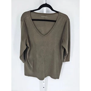 Caslon Women's 3/4 Sleeve Green V-neck Pullover Casual Blouse Top Size 2X - Picture 1 of 3