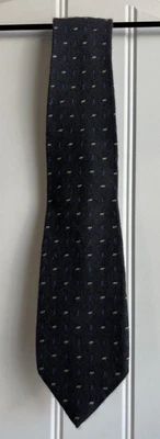 Gravata de caxemira designer geométrica cinza/azul feita na Itália Barney's New York - Imagem 1 de 2