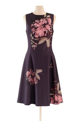 DKNY Fit & Flare Floral Dress Purple Pink Sleeveless Pockets Size 10 NWT - Image 1 of 4