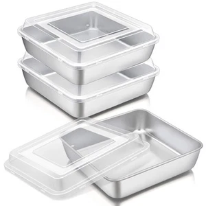 Square Baking Cake Pan with Lid, Stainless Steel Lasagna Brownie Pan and Plas... - Picture 1 of 7