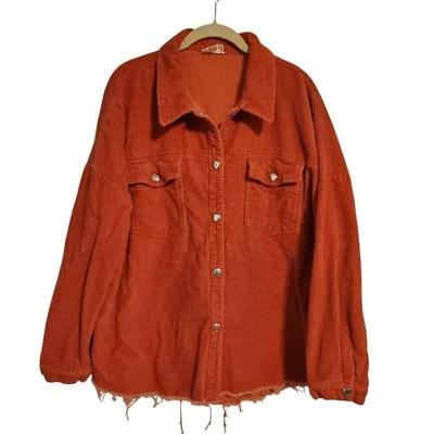 1.4.3. Story by Line Up Orange Corduroy Button Front Fringe Jacket Raw Hem - Image 1 of 4