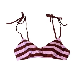 Neu mit Etikett Aerie gestreiftes Bralette-Bikini-Schwimmen Oberteil S weinrot fliederfarben Bindebänder - Bild 1 von 3
