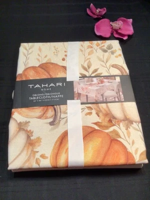 TAHARI Mantel Acción de Gracias Calabazas y Flores con Brillo Dorado 60 x 84 Foto 1 de 4