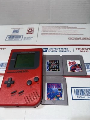 Sistema de consola portátil Nintendo Gameboy original rojo DMG-01 Play It Loud funciona Foto 1 de 4
