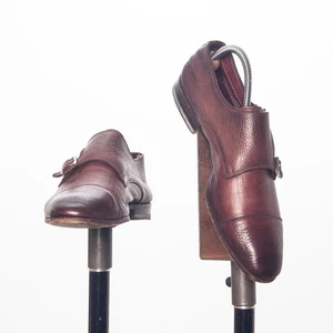 SANTONI Shoes Double Monk Strap Buckle Brown Leather Italy Made Size 6F - Picture 1 of 7