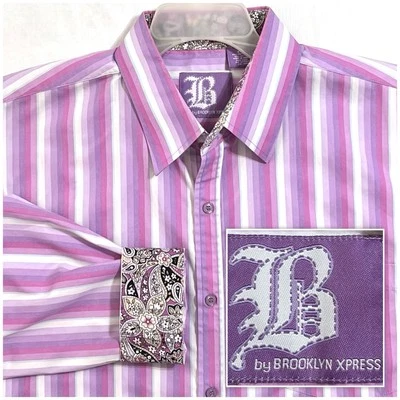 Sz XXL BROOKLYN XPRESS Men’s Long Sleeve w/Flip Cuff, Button Down, Purple Shirt - Image 1 of 4