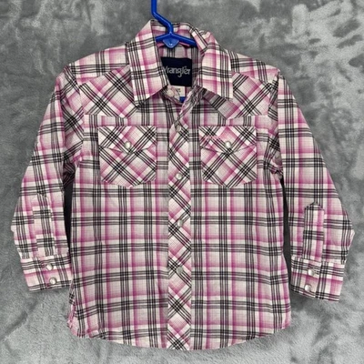 Camisa a Presión Wrangler Niños Western A Cuadros Manga Larga Rosa Blanco Negro XXS Foto 1 de 4