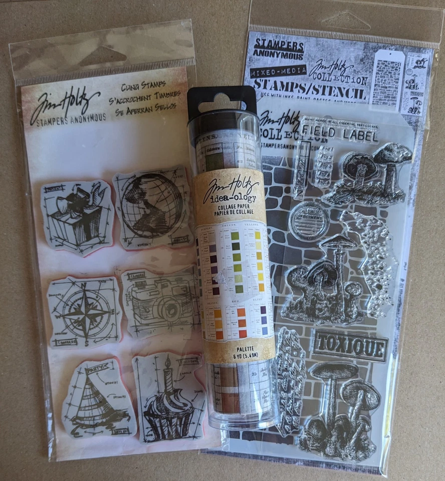 Colección Tim Holtz LOTE de 3 Estampadores Anónimos Estampillas Planas Papel Collage Foto 1 de 4