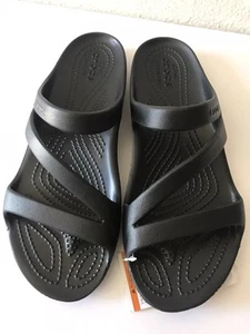 WOMEN'S CROCS BLACK STRAPPY KADEE II BEACH WATER FRIENDLY SANDALS SIZE 8 NWT - Picture 1 of 7