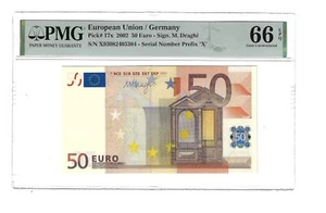 66 EPQ PMG 50 Euro 2002 Germany EU Banknote Sign. M. Draghi Prefix "X" # ZZZ17x - Picture 1 of 4