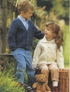 Aran Girls Boys Girls jacket knitting pattern copy 8 ply size 1-8 years - Picture 1 of 2