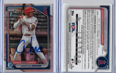 Christian Moore Autographed 2024 Bowman Chrome Draft 1st Bowman Rookie REFRACTOR - Image 1 of 4