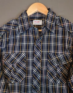 Camisa De Colección Años 80 90 Wrangler A Cuadros Manga Larga Abotonada Para Hombre Mediana Hecha en EE. UU. - Imagen 1 de 13