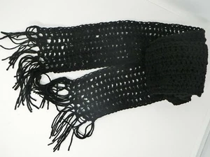 Schal Hals gehäkelt Damen Herren gestreift Fransen schwarz 5" x 96" Handarbeit NEU - Bild 1 von 4