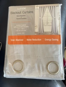 SUNBLK Total Blackout Curtains Noise Reduction Thermal Insulation 2 Panels Gray - Picture 1 of 2