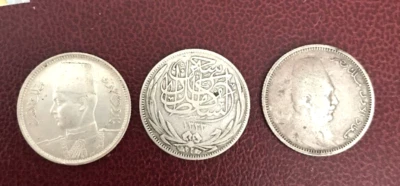 Egyptian Royal Silver Coins Sultan Husien 1917 King Fouad  1923 King Farouk 1942 - Image 1 of 4