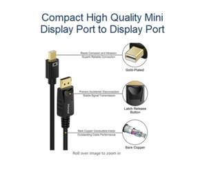 Moread Mini DP to DP Cable, 6 FT, Gold-Plated (4K@60Hz, 2K@144Hz) - Picture 1 of 1