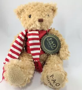 FAO Schwartz Christmas Winter Teddy Bear with Scarf Brown 12" Sitting Height - Picture 1 of 5
