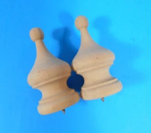 2x Turned Wooden Finials Unfinished 3-7/8" For Bedpost, Clock, Curtain Rod - Picture 1 of 6