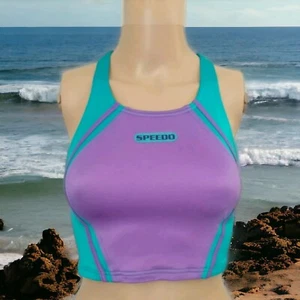 Speedo Girls Swimsuit Top Sz 12 Swim Bathing Colorblock Purple Teal Racerback - Picture 1 of 14