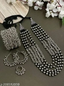 Conjunto de collar gargantilla india con diseño de estilo étnico Bollywood oxidado de plata - Imagen 1 de 4