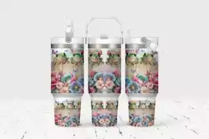 Cute Frogs On Fence 30 Oz Flip Straw Tumbler With Handle - Picture 1 of 1