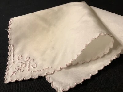9748🌟EARLY Vintage CUTTER BRIDAL PINK UNUSUAL Satin Wedding Handkerchief - Image 1 of 4